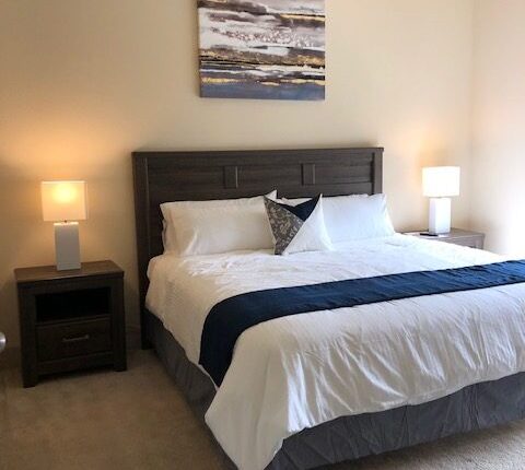 Master bedroom from the Florida Design at Premier Patient Housing. View from living room.