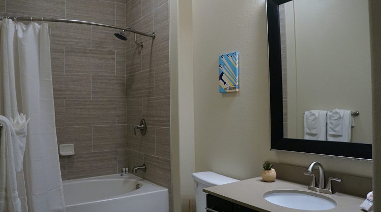 Full bathroom from the Ohio design at Premier Patient Housing.