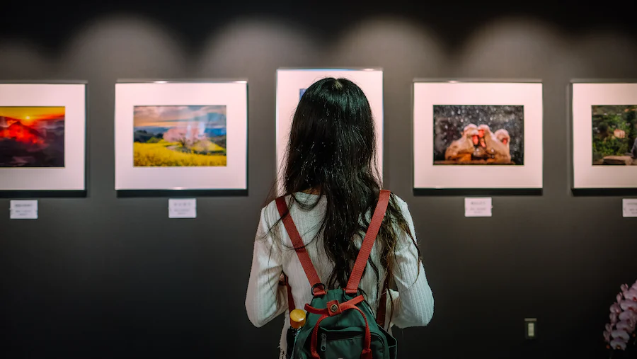 Women looking at contemporary art gallery